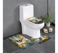 WZYCWB Happy Shiba Inu - Set di 3 tappetini da bagno, zerbino, tappetino da cucina, vasca da bagno e decorazione per la casa