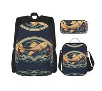WZYCWB Heads Up Fish Set zaino (set da 3 pezzi) - borsa per la scuola per studenti + astuccio + borsa per il pranzo, zaino di grande capacità