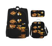 WZYCWB Honeycomb Bee Zaino (set da 3 pezzi), zaino di grande capacità, borsa per la scuola per studenti, astuccio, borsa per il pranzo