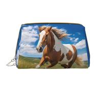 WZYCWB Horses on the Prairie Borsa cosmetica in pelle con tasche, borsa cosmetica portatile da viaggio, borsa per cosmetici di grande capacità,