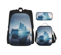 WZYCWB Icebergs Set zaino (set da 3 pezzi) - borsa per la scuola per studenti + astuccio + borsa per il pranzo, zaino di grande capacità