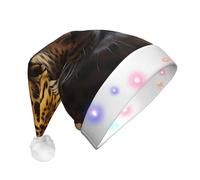 WZYCWB Il cappello di Natale leopardo dagli occhi profondi per adulti, con luci a LED, unisex peluche cappello di Natale, regalo di Natale di Capodanno