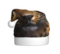 WZYCWB Il cappello di Natale leopardo dagli occhi profondi, unisex, Babbo Natale, Halloween, festa di vacanza adulto peluche cappello di Natale