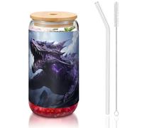 WZYCWB Il drago ruggente. 16 once coperchio di bambù tazza di vetro di paglia tazze da caffè ghiacciato carine tazze da tè ghiacciato tazze da birra ideali per accessori bar caffè regali estetici