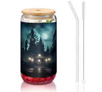 WZYCWB Il fantasma nella notte Coperchio in bambù stampato per caffè freddo e caldo freddo, tè al latte e birra. Un elegante bicchiere d'acqua.