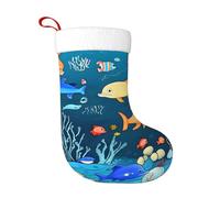 WZYCWB Il mondo sottomarino blu dei pesci Stampe calze natalizie, appese al caminetto, sono perfette per contenere regali e dolci.