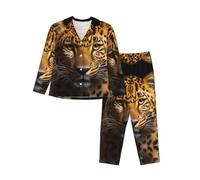 WZYCWB Il pigiama caldo a maniche lunghe con motivo leopardato dagli occhi profondi, comodo e caldo abbigliamento da casa per autunno/inverno, Nero , M