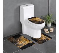 WZYCWB Il set di 3 tappeti da bagno con leopardo dagli occhi profondi, zerbino, tappetino da cucina, vasca da bagno e arredamento per la casa