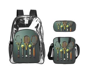 WZYCWB Il set zaino con stampa leopardata dagli occhi profondi | Borsa per il pranzo e astuccio | Perfetto per lavoro, viaggi d'affari e vacanze., Palline da tennis e racchette, Taglia unica