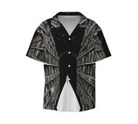 WZYCWB Illustration Dream - Camicia a maniche corte da uomo, casual, con bottoni, per vacanze e spiaggia, nero, L