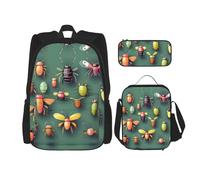 WZYCWB Insect Atlas Campus Life - Set di 3 zaini per la scuola, astuccio + borsa per il pranzo, per soddisfare tutte le esigenze quotidiane degli studenti, nero, taglia unica, nero, taglia unica, Nero