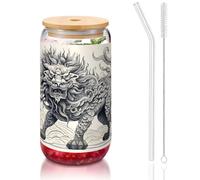 WZYCWB Kirin Line Drawing Coperchio in bambù stampato per caffè freddo caldo e freddo, tè al latte e birra. Un elegante bicchiere d'acqua.
