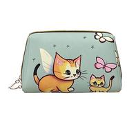 WZYCWB Kitten Butterfly Borsa cosmetica portatile in pelle, borsa cosmetica da viaggio con tasca, borsa cosmetica di grande capacità, bianco, taglia unica, bianco, taglia unica, bianco, Taglia unica