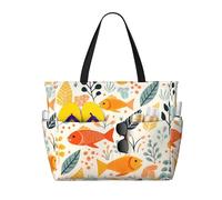 WZYCWB Koi e erba Borsa da spiaggia grande borsa da viaggio palestra piscina borsa portaoggetti con cerniera