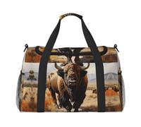 WZYCWB La borsa da viaggio per fitness con stampa leopardata dagli occhi profondi. Perfetta per allenamento yoga, brevi viaggi e attrezzatura da nuoto., Mandria di bisonti nordamericani, Taglia unica