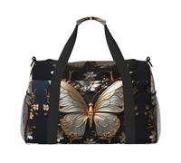 WZYCWB La borsa da viaggio portatile leopardo dagli occhi profondi borsa da weekend borsa fitness yoga borsa adatta per fitness e altri scenari, Farfalle bianche e dorate, Taglia unica