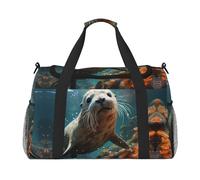 WZYCWB La borsa da viaggio portatile leopardo dagli occhi profondi borsa da weekend borsa fitness yoga borsa adatta per fitness e altri scenari, Sigillare il cucciolo nell'acqua, Taglia unica