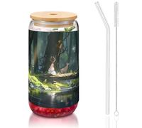 WZYCWB La ragazza del fiume. Coperchio in vetro di bambù stampato per caffè freddo e caldo freddo, tè al latte e birra. Un elegante bicchiere d'acqua.