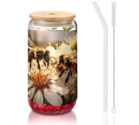 WZYCWB L'ape. 16 once bambù coperchio paglia tazza di vetro tazze da caffè ghiacciate carine tazze da tè ghiacciato tazze da birra ideali per accessori bar caffè regali estetici