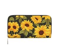 WZYCWB Le pochette in pelle a foglia gialla con cerniera e porta carte sono perfette per i viaggi o l'uso quotidiano, Girasole soffiato dal vento, Taglia unica