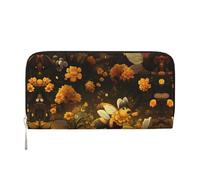 WZYCWB Le pochette in pelle a foglia gialla con cerniera e porta carte sono perfette per i viaggi o l'uso quotidiano, Fiori gialli, Taglia unica