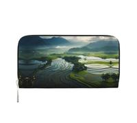 WZYCWB Le pochette in pelle a foglia gialla con cerniera e porta carte sono perfette per i viaggi o l'uso quotidiano, Ampi Campi di Riso, Taglia unica