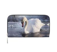 WZYCWB Le pochette in pelle a foglia gialla con cerniera e porta carte sono perfette per i viaggi o l'uso quotidiano, Cigno bianco che gioca in acqua, Taglia unica