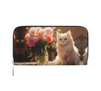 WZYCWB Le pochette in pelle con rose bianche con cerniera e porta carte sono perfette per i viaggi o l'uso quotidiano, Gatto bianco con gli occhi azzurri, Taglia unica