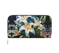 WZYCWB Le pochette in pelle con rose bianche con cerniera e porta carte sono perfette per i viaggi o l'uso quotidiano, Gigli bianchi, Taglia unica