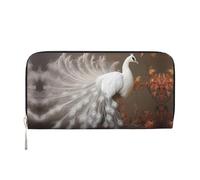 WZYCWB Le pochette in pelle con rose bianche con cerniera e porta carte sono perfette per i viaggi o l'uso quotidiano, Pavone Bianco Con Schermo Aperto, Taglia unica