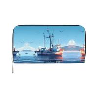 WZYCWB Le pochette in pelle di mucca da latte con cerniera e porta carte sono perfette per i viaggi o l'uso quotidiano, Nave Marina, Taglia unica