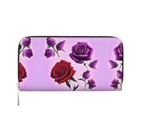 WZYCWB Le pochette in pelle grigia di ratto con cerniera e porta carte sono perfette per i viaggi o l'uso quotidiano, Rose rosse e viola, Taglia unica