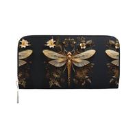 WZYCWB Le pochette in pelle leopardata dagli occhi profondi con cerniera e porta carte sono perfette per i viaggi o l'uso quotidiano, Deliziosa libellula dorata, One Size