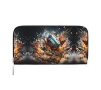 WZYCWB Le pochette in pelle Lion's Gaze con cerniera e porta carte sono perfette per i viaggi o l'uso quotidiano, Rugby in fiamme, Taglia unica