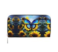 WZYCWB Le pochette in pelle nera con pipistrello fantasma con cerniera e porta carte sono perfette per i viaggi o l'uso quotidiano, Farfalla Blu Girasole, Taglia unica
