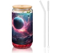 WZYCWB Le stelle stanno cadendo. 16 once bambù coperchio paglia tazza di vetro tazze da caffè ghiacciato carino tazze da tè ghiacciato tazze da birra ideali per accessori bar caffè regali estetici