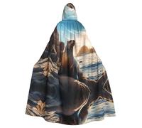 WZYCWB Leone marino sulle rocce Mantello con cappuccio fantasia, accappatoio Costume Cosplay per uomini e donne, Halloween adulto gioco di ruolo costume