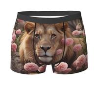WZYCWB Leone tra i fiori rosa Boxer da uomo (S-XXL) - tessuto elastico leggero, traspirante, assorbe il sudore, free stretch, Nero, XL