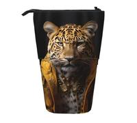 WZYCWB Leopard in una giacca di pelle contenitore retrattile per portapenne, porta pennelli da trucco o borse con coulisse per monete.