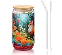 WZYCWB Light Fox - Bicchiere con coperchio in bambù stampato per caffè freddo e caldo, tè al latte e birra. Un elegante bicchiere d'acqua.