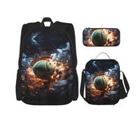 WZYCWB Lightning Fever - Set di 3 zaini da tennis per studenti + astuccio + borsa per il pranzo, zaino di grande capacità, nero, Taglia unica