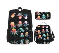 WZYCWB Liquid Octopus Campus Life Set zaino (3 pezzi) - borsa per la scuola + astuccio + borsa per il pranzo, soddisfa tutte le esigenze quotidiane degli studenti