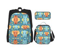 WZYCWB Little Elephant Blossom Campus Life - Set di 3 zaini per la scuola, astuccio + borsa per il pranzo, soddisfa tutte le esigenze quotidiane degli studenti, nero, taglia unica, Nero , Taglia unica
