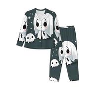 WZYCWB Little Ghost Jumping - Set pigiama da donna, elegante e caldo, comodo pigiama per la casa, Nero , M