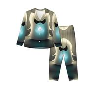 WZYCWB Little Ghost's Light Print - Set pigiama da donna, elegante e caldo, comodo pigiama per la casa, Nero , XXL