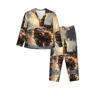 WZYCWB London Color Taxi - Pigiama da donna a maniche lunghe, 2 pezzi, morbido e caldo, per autunno e inverno, Nero , XL