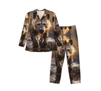 WZYCWB Lone Hyena - Set da casa da uomo, pigiama a maniche lunghe stampato, pratiche tasche laterali, Nero, S