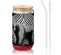 WZYCWB L'orso annerito. 16 once coperchio in bambù tazza di vetro tazza di vetro tazze da caffè ghiacciato carino tazze da tè ghiacciato tazze da birra ideali per accessori bar caffè regali estetici