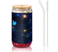 WZYCWB L'oscurità della notte 16 once bambù coperchio paglia tazza di vetro tazze da caffè ghiacciato carino tazze da tè ghiacciato tazze da birra ideali per accessori bar caffè regali estetici