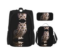 WZYCWB Lucky Owl Campus Life Backpack Set (3 pezzi) - borsa per la scuola + astuccio + borsa per il pranzo, soddisfa tutte le esigenze quotidiane degli studenti